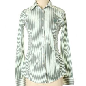 Silhouette Tailored Brooks Brothers Green and White Striped Button-Down Shirt
